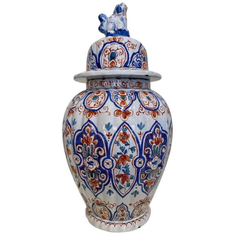 18th Century Delft Covered Urn 18th Century Delft Covered Urn