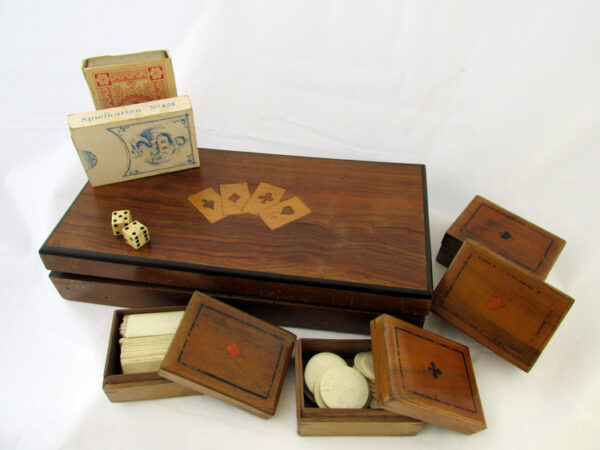 Antique Mahogany Inlaid Game Box.