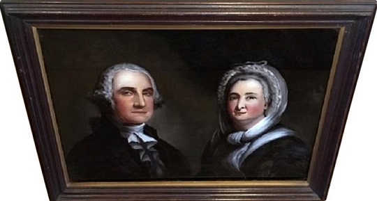 Reverse Painting on Glass of George and Martha Washington by W. M. Prior