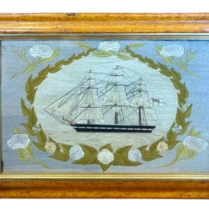 19th Century Sailor's Woolie of a British Frigate Within Floral Reserve, circa 1840