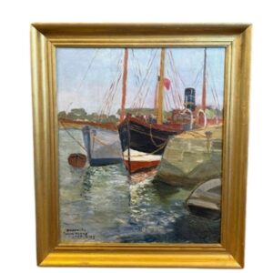 French Impressionist Harbor Scene, by J. Cord, 1939,