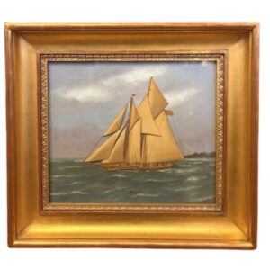 9th Century Silk Embroidered and Hand Painted Yacht Portrait by Thomas Willis, ca 1890