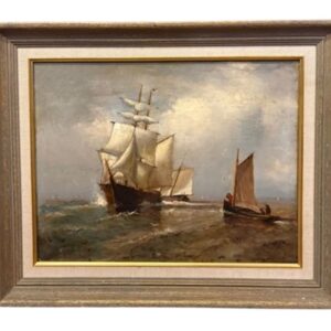 Late 19th Century American Seascape with Ships in a Channel, by Marshall Johnson Jr (Boston: 1850 - 1921), dated 1866