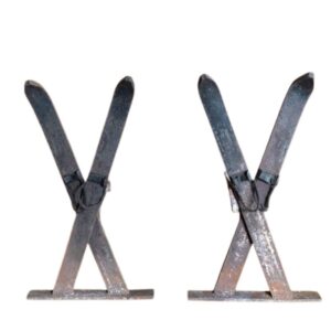 Antique Hand Crafted Iron Crossed Skis Andirons, Circa 1920
